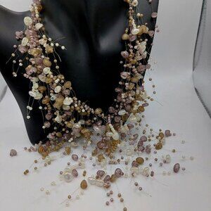 Incredible Illusion Necklace vintage pearls stones and crystal beads beige mauve